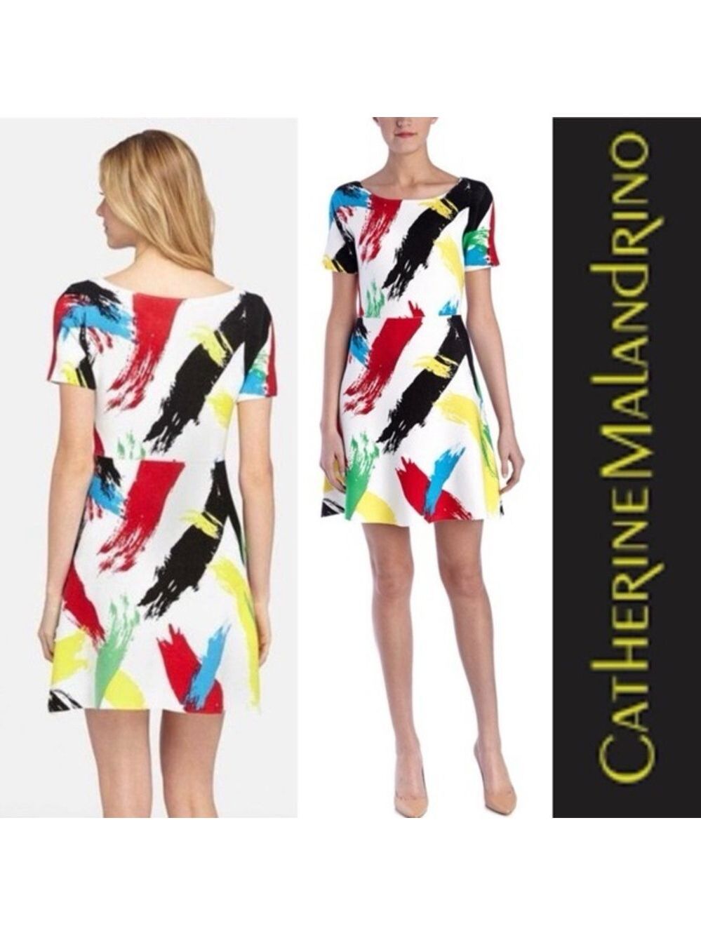Catherine Malandrino Rhonda Knit Vibrant Brushstroke Mini Dress Small NWT